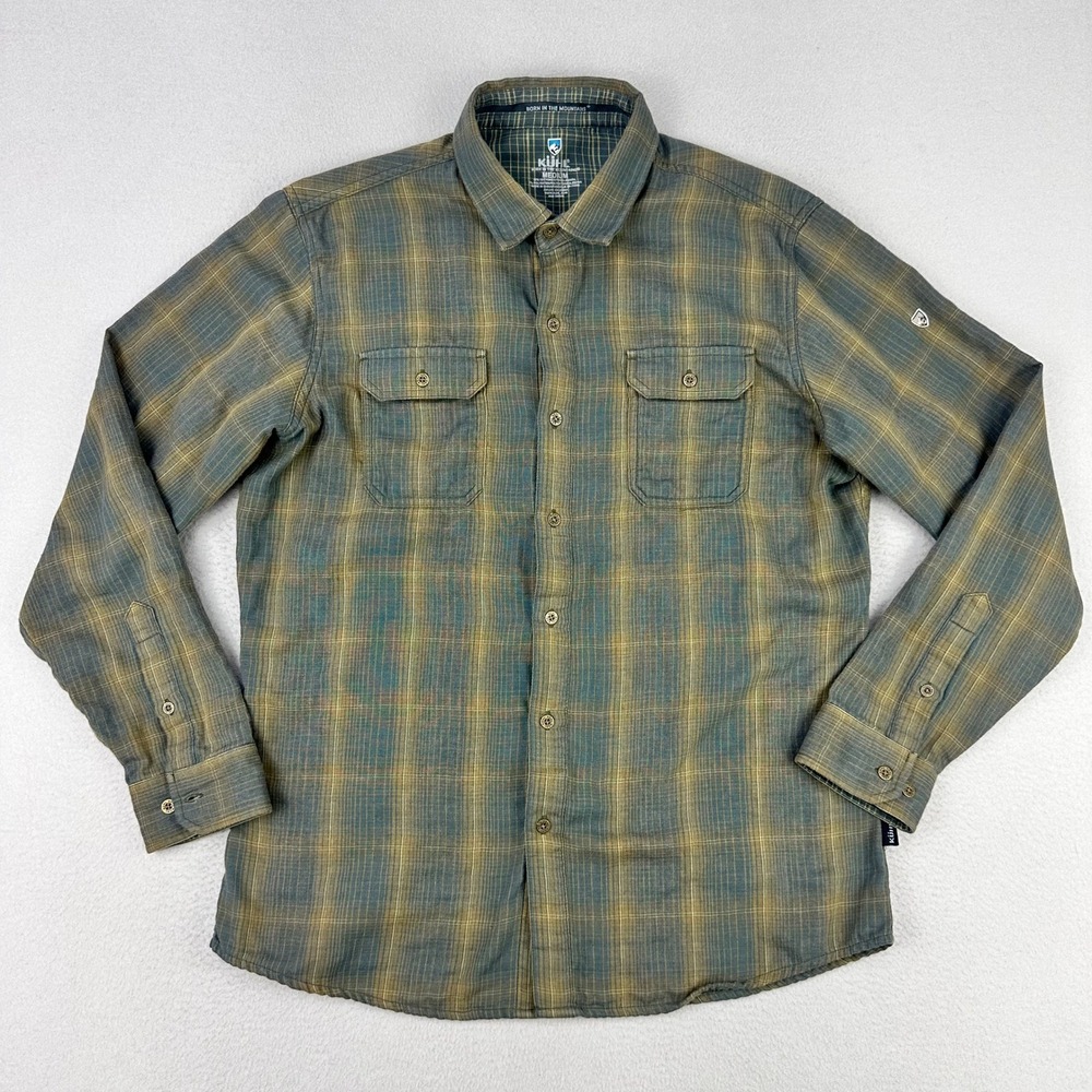 Kuhl Shattered Shirt Mens Medium Green Plaid Long Sleeve Flannel Button Up
